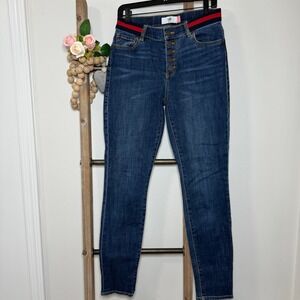 Cabi Button Fly Skinny Dark Wash Raw Hem Jeans Size 4